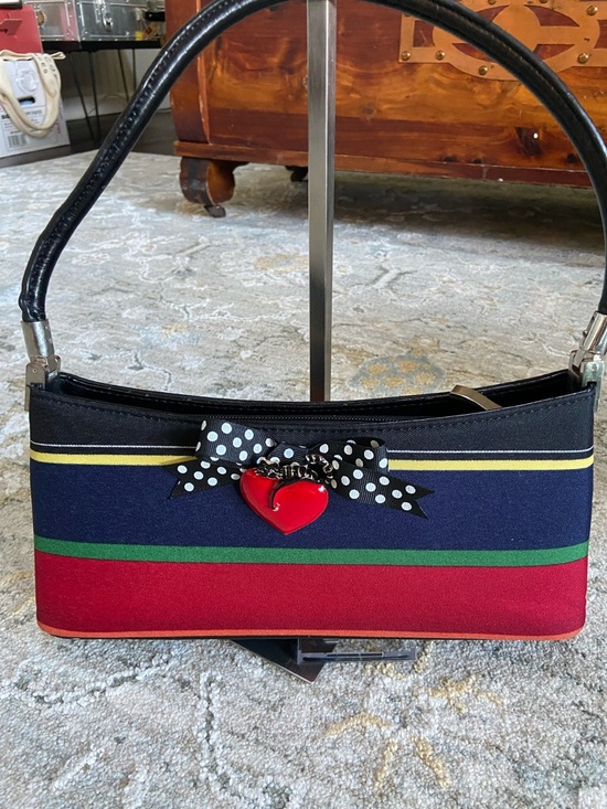 unbranded Handbags - Vintage Y2K Striped Multicolor Heart-Accent Pouchette Bag